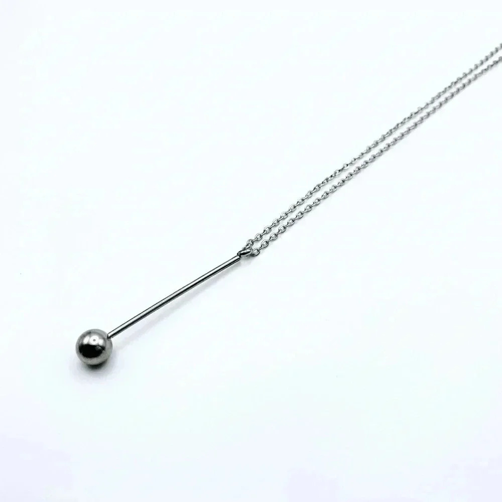 𝅺long bead  - Silver Necklace